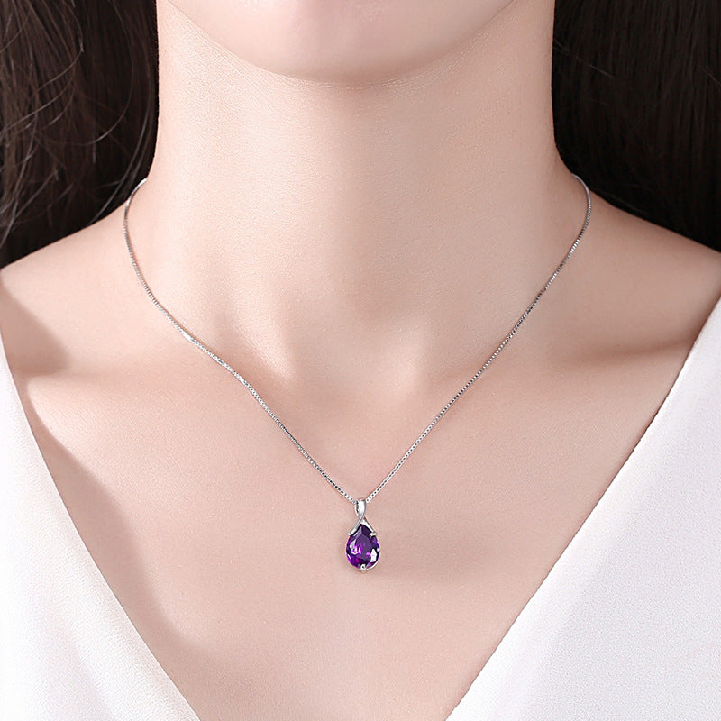 Sterling Silver S925 Pendant Vintage Amethyst Elegant Women's Jeweller